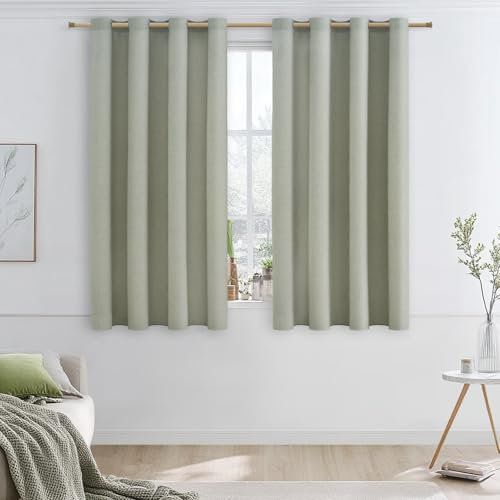 MRTREES Gardinen mit Ösen Salbeigrün Wohnzimmer Kurz Vorhänge Leinenoptik 2er Set, 160 cm Lang, 140 cm Breit, Vorhang Fenster Schlafzimmer Halbtransparent Landhausstil, Linen Curtains