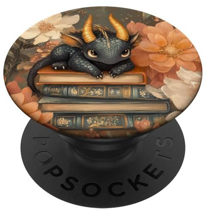 Dragon Books Cottagecore Bookworm Flowerful Bookish PopSockets mit austauschbarem PopGrip