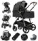Gcarebb 3-in-1-Kinderwagen aus PU-Leder, Stadtkinderwagen mit Autositz, tragbarer Ein-Klick-Klappstock-Kinderwagen, Landschafts-Kinderwagen, hoher Aluminiumrahmen in Schwarz