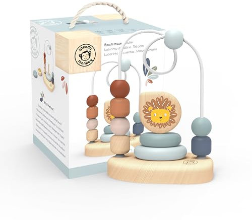 SPEEDY MONKEY Lion Theme Bead Maze Baby Toys | Soft Coloured Beads | Encourages Dexterity & Hand-Eye Coordination -| 1 Year Old Boy Toys | 1 Year Old Girl Gifts | FSC-Certified Wood & Non-Toxic Paint