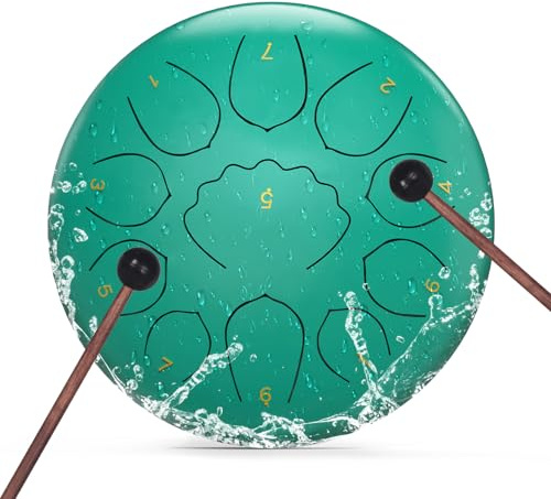Stahlzungentrommel,Noten Regentrommeln für Außengarten, Regenspiel, Handpfanne mit Musikbuch, Schlägel, Regenspiel, wasserdicht, Handpan-Instrument im Freien (Seeblau, 8 Zoll)