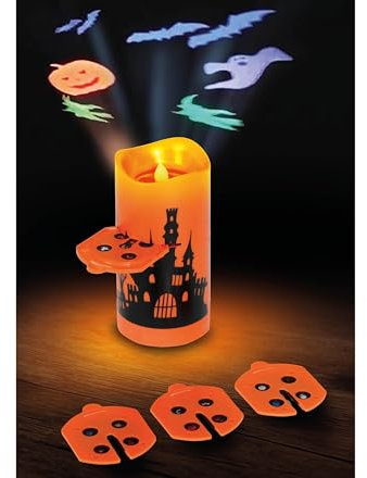 FIESTAS GUIRCA | LED Kerzenprojektor (16 cm) - Beleuchtung und Effekte für Halloween und Partys - Ideal für gruselige Atmosphären und Feiern - Orange und Schwarz