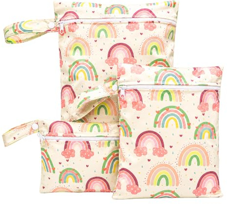 FZSECRIU 3 Stück Wetbag Kindergarten, Wet Bag Groß, Nassbeutel Kindergarten, Wetbag Schwimmsachen mit Reißverschluss, Bikini Bag, Geeignet für Windeln, Badeanzüge, Strandtücher, schmutzige Kleidung