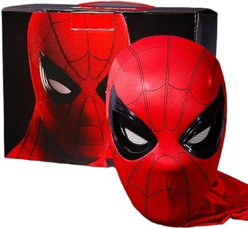 AULOOS superhero spider mask, mechanically controlled blinking, realistic superhero adult mask (red)