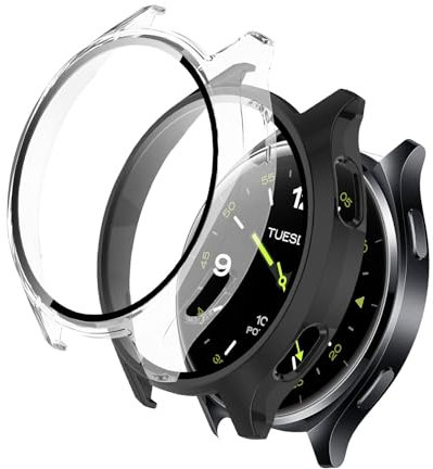 ELYCO Kompatibel mit Xiaomi Watch 2 Hülle, [2 Stück] 360 Grad Rundum Stoßfeste Schutzhülle mit HD Displayschutz, Kratzfeste Hard PC Ultra Dünne Cover [Schwarz + Transparente]