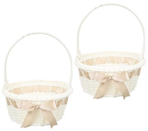 VALICLUD 2Er Set Handgewebte Blumenmädchen Körbe Mit Henkel Geflochtener Blumenkorb Für Hochzeit Aufbewahrungskorb Für Obst Brot Und Dekoration Größe 6.3X7.9X6.3 Zoll