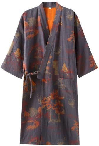 Uzztfa Herren Kimono Robe Yukata Spa Bademantel Nachtwäsche Japanischer Kimono Loungewear Nachthemd Bademantel Pyjama Nachtwäsche Tasche