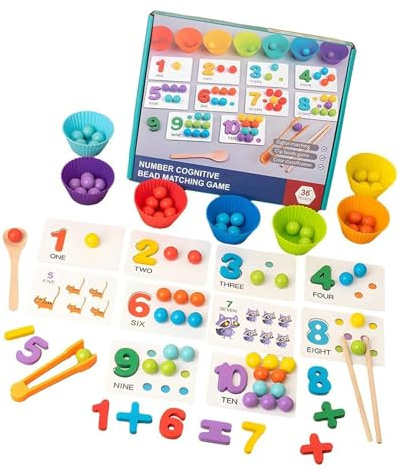 yanwuwa Math Learning Toy Wood Peg Board Beads Game Set Color And Number Matching Toy For Toddler Early Learing Cognitive Pairing Game For Kids