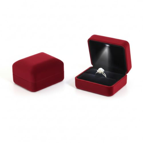 HSLFUAI Luxus Schmuckbox mit Licht – Flanell Geschenkbox mit LED-Beleuchtung für Ring, Kette oder Armband – Hochwertige Präsentationsbox für Verlobung, Hochzeit, Jubiläum (Rot, Ring*1)