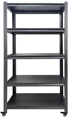 Effortsaving 5 Stockwerke Haushaltsküchen Metallregal,Verstellbare Einlegeböden Standregal Con Rollen,Stabil Küchengeräte-Aufbewahrungsregale für Speisekammer Garage Büro(Size:90cmX40cmX183cm)
