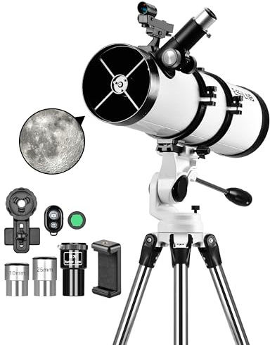 ESSLNB Telescope 650130 Reflector Telescopes for Astronomy Adult with Sky Tonight APP Smartphone Adapter Adjustable Stainless Steel Tripod Red Dot Finder Scope Wireless Remote