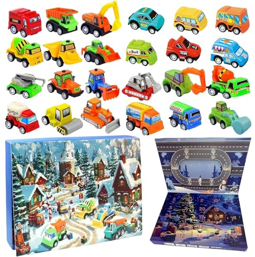 KOMEIL 2025 Kinder Adventskalender Autos, 24 Day Weihnachtskalender Spielzeugautos, Jungen Weihnachts-Adventskalender Ingenieurfahrzeuge, Gilt für Kindern Ferien Geschenke Machen