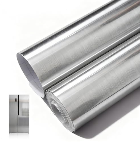 Küchenfolie Selbstklebend, Metallfolie 40cm X 5m Edelstahl Klebefolie Möbel Wasserfest Möbelfolie Arbeitsplatte Küche Dekorfolie Selbstklebend für Küchenarbeitsplatte Kühlschrank Schränke