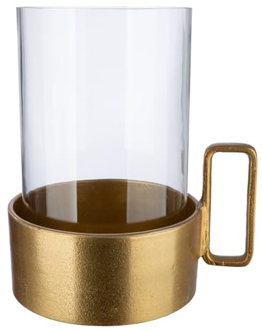 GILDE Windlicht Antigua aus Aluminium - rund - Gold - Höhe 26cm x Breite 24cm - für Teelicht oder Stumpenkerze
