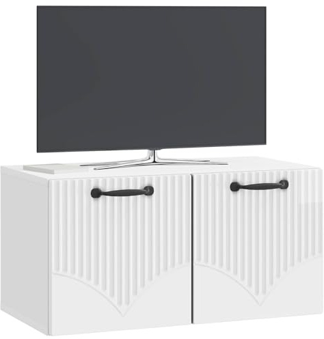 vidaXL Wandmontierter TV-Schrank Hochglanz Weiß 59,5 x 31 x 30 cm, Moderner Wohnbereich, Rechteckiger Wandschrank, Viel Stauraum, Schlichtes Design für die Haushaltsorganisation