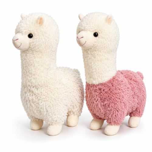 Hahjigl 2 Stück Alpaka Kuscheltier Set, Lama Deko Plüsch | 2 weiche Alpaka-Plüschtiere als Deko-Objekt & Geschenk. Ideal für Wohnzimmer & Schreibtisch – ab 14 Jahren.