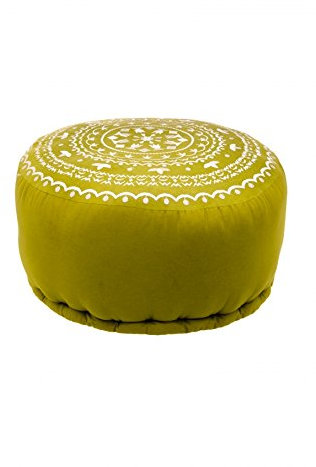 Orientalischer runder Pouf aus Baumwolle inklusive Füllung | Marokkanisches Sitzkissen Sitzpouf Kissen Jabran Grün ø 52cm Rund | Marokkanischer Hocker Sitzhocker Fusshocker Bestickt