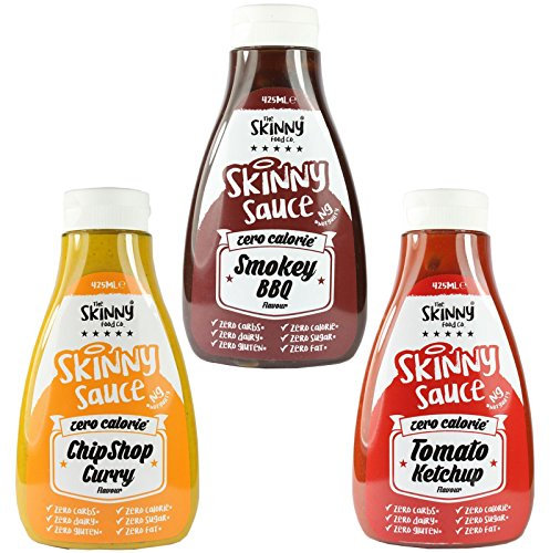 The Skinny Food Co Salsa BBQ Ketchup al curry Set di 3 SW Condimenti Senza Zucchero Zero Calorie