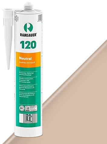 RAMSAUER 120 Neutral (Bahamabeige) - 310ml Kartusche, Silikon Dichtstoff zur Versiegelung von Einscheiben-, VSG-, & Isoliergläsern, haftet auf Holz, Glas, Metall, witterungsbeständig, elastisch