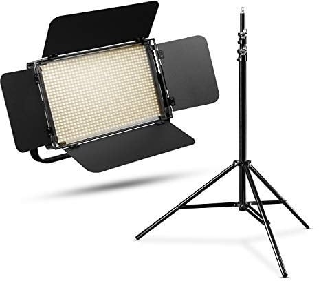 Walimex pro dimmbare LED Flächenleuchte Niova 900 Plus Bi-Color + Lampenstativ I Videoleuchte & Fotolicht 54W, 3200-5600K, 6.300LM I Studiolicht & mobiles Dauerlicht I Streaming Licht + Fernbedienung