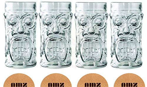 AMZ Empire Screaming Tiki Gläser, 473 ml, Kühlglas, 4 Stück, modernes Bar-Party-Set mit Plektren
