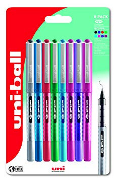 uni-ball UB-157D Eye Designer Rollerball Pens. Premium Medium 0.7mm Ballpoint Tip for Super Smooth Handwriting. Fade and Water Resistant Liquid Uni Super Ink. Pack of 8 Assorted Colours