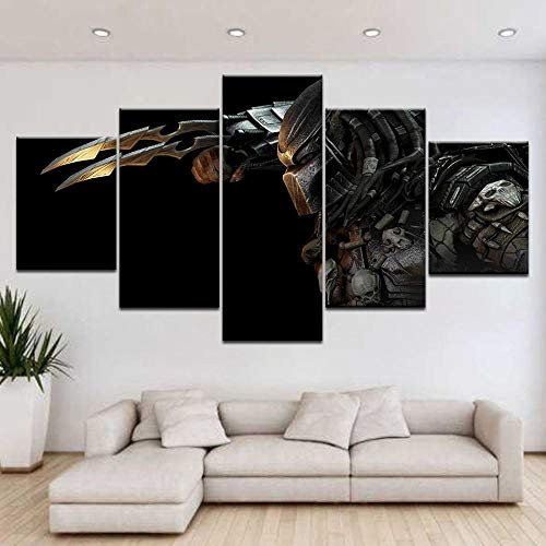 Myrdsio 3D Leinwandbilder 5 Teile XXL Vlies Leinwand Wandbild Movie Character Predator Vs Aliens Bild Auf Leinwand 150×80Cm (Ungerahmt)