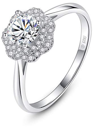 VIKI LYNN 925 Sterling Silber Blume Zirkonia Ehering Verlobungsring für Frauen