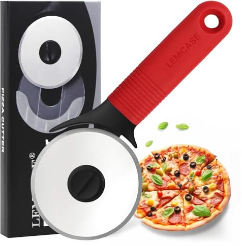 LEMCASE Rotella Tagliapizza Professionale Taglia Pizza con Lama Affilato in Acciaio Inox e Antiscivolo Manico in Silicone è MoltoFacile da Pulire, Rosso