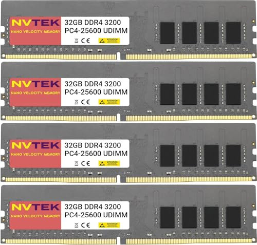NVTEK 128GB (4x32GB) DDR4-3200 PC4-25600 Non-ECC UDIMM Desktop PC Memory Upgrade