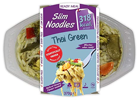 Eat Water Slim Thai Green Noodles Ready Meal Pack of 4 | Chilled Noodle Meal | Gluten Free | Wheat Free | Low Sugar | No Artificial Colours or Preservatives | 370g Each