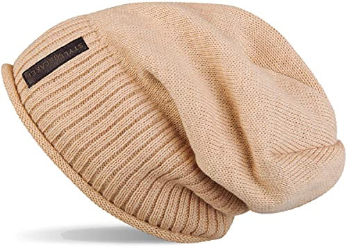 styleBREAKER Unisex Feinstrick Beanie Mütze mit weichem Fleece Innenfutter, warme Winter Strickmütze 04024065, Farbe:Hellbraun