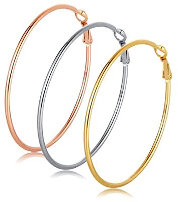 3 Paar Große Creolen, Edelstahl Silber 925 Vergoldetes Rosévergoldetes Ohrringe, Sensible Ohren für Damen und Mädchen (3-Farben-Set) 8 cm