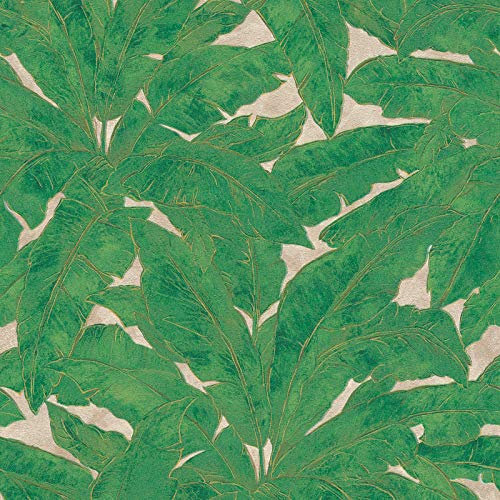 Papier peint exotique grosses feuilles vert | Tapisserie jungle feuille verte salle de bain & couloir | Papier peint tropical idéal salon