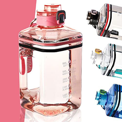 X SIM FITNESSX Botella de agua grande de 2,2 L con rastreador de marcas de tiempo, botella deportiva para bebidas deportivas, sin BPA, color rosa