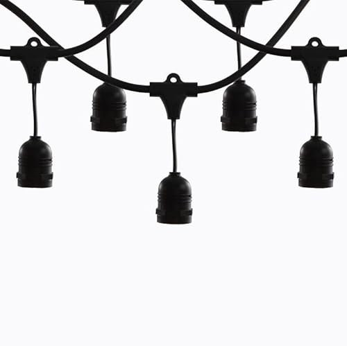 mulin 15M Catena Luminosa Esterno Prolungabile 15 Portalampada E27 Cavo Nero Collegabile Fino a 1500W IP54 Decorative Esterno Patio Cortile Matrimonio Feste Giardino|15M, 15 Portalampade, Nero