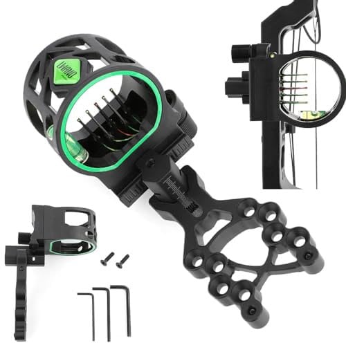 Bogenschießen Visier Compoundbogen Bogenvisier 5 Pin Sight Fiber Optical Zielvisier Bogenvisier Jagdvisier für Compoundbogen Jagdzubehör Rechte oder Linke Hand Jagd Schießen