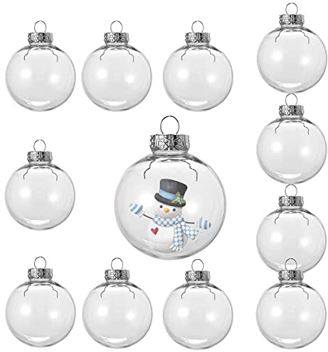 12 Stück Weihnachtskugeln zum Befüllen (6cm), Weihnachtskugeln selbst gestalten aus Kunststoff Transparent – Befüllbare Christbaumkugeln für Persönlichen Christbaumschmuck & DIY Deko