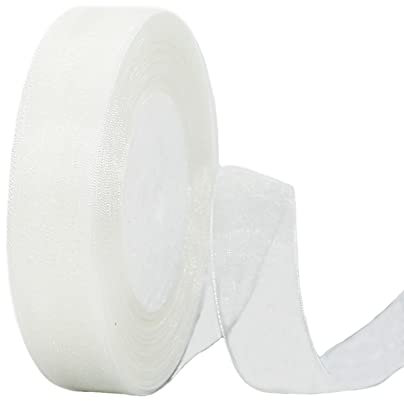 45m Organzaband Weiß 20mm Breit Chiffo Geschenkband,Transparentes Organza Bänder Chiffonband Schleifenband Dekoband Geschenkverpackung Deko Band Tüllband für Weihnachten Hochzeit Taufe Geburtstag