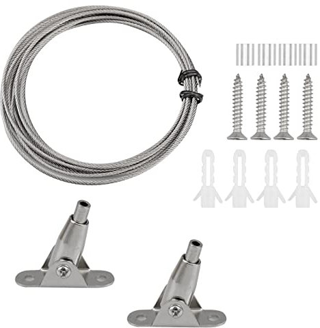 wocpvm 5M Einstellbar Stahlseil Gardinenseil vorhang seilspannsystem Seilspanngarnitur mit 2 Montage Klemme für Kleidung, Duschvorhäng, Picture