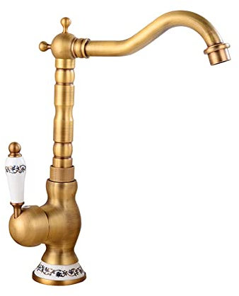 Sticque Wasserhahn Bad Hoch Waschtischarmatur Retro Antik Stil 360°Drehbar Messing Einhebelmischer Mischbatterie Mit Kaltes Und Heißes Wasser Vorhanden, Waschbecken Armatur