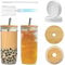 YUEYEE 24OZ Mason Jar Drinking Glasses,Iced Coffee Cup with Bamboo Lids Metal Straws and Extra Airtight Lids Reusable Glass Tumbler with Straw for Bubble Tea Cup Smoothie Homemade Drinks 2 Pack