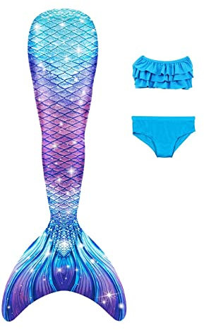 DNFUN Meerjungfrauenschwanz kostüm für Mädchen Meerjungfrauen Schwimmen,ohne Monoflosse 3 Stück,ohne Monoflosse-2 cg546,150