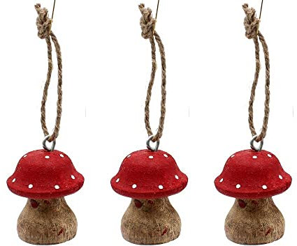 Holz Pilz Anhänger/Dekohänger/Baumbehang im 3er Set, Maße je Hänger L/B/H: ca. 5 x 4 x 5 cm