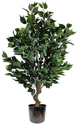 Leaf Realistic Artificial Tree with Planter, Mixed Materials, 100cm Bush Ficus Multicolour