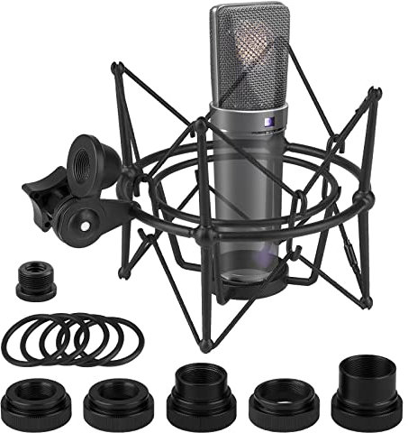 Geekria for Creators Microphone Shock Mount Compatible with Neumann U87, TLM193, TLM127, M149, TLM102, TLM103, Mic Anti-Vibration Suspension Adapter Clamp Mic Holder Clip (Black/Metal)