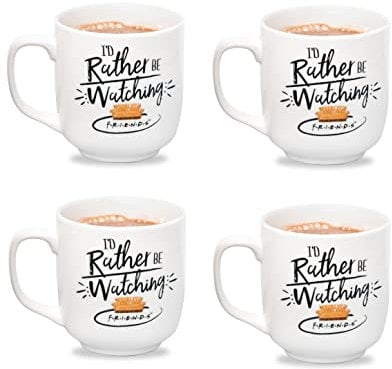 Friends Coffee Mug with Hot Chocolate Gift Set Official TV Show Merchandise - I'd Rather Be Watching x Pack of 4