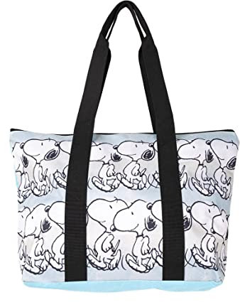 Bolsa de Playa de Snoopy - Cierre de Cremallera - 47 x 33 x 15 cm - Bolsa de Tela con Asas Largas - Diseño Impreso en Loneta - Producto Original Diseñado en España