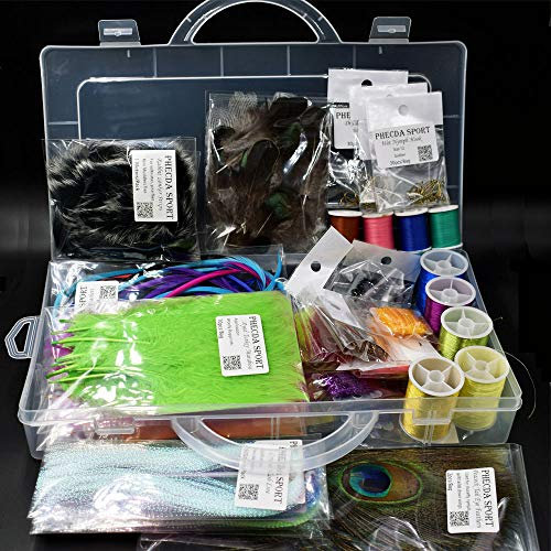 PHECDA PROFLY Federn Pelz Faden Kristall Flash Line Haken Fliegenbinden Materialien Starter Kits (Fliegen bindungs Materialien Set)