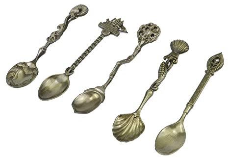 Tighall Cucchiaio da caffè intagliato in stile vintage, stile reale, cucchiaino da tè antico mini vasellame da gelato, per bar, cucina, sala da pranzo (5 pezzi, bronzo)